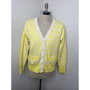 Etcetera Cardigan Size L Yellow Cream Check Light Weight Spring Preppy Pockets